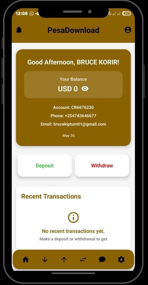 PesaDownload Home Screen